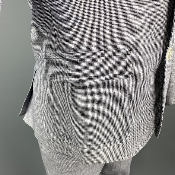 BAND OF OUTSIDERS Size 40 Navy & White Houndstooth Linen Notch Lapel Suit - Picture 4 of 7